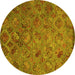 Round Abstract Yellow Contemporary Rug, con1480yw