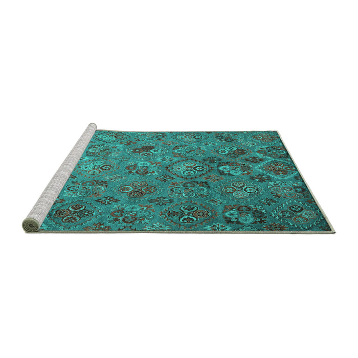 Sideview of Machine Washable Abstract Turquoise Contemporary Area Rugs, wshcon1480turq
