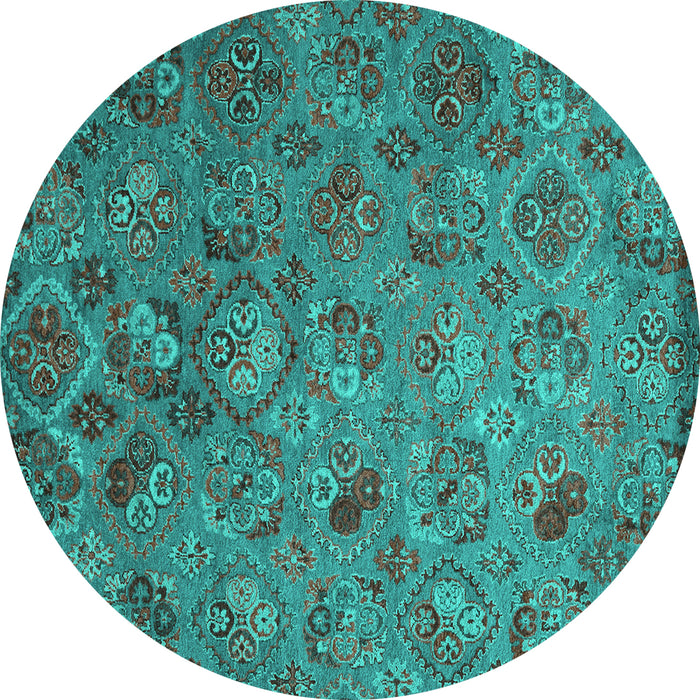 Round Machine Washable Abstract Turquoise Contemporary Area Rugs, wshcon1480turq