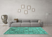 Machine Washable Abstract Turquoise Contemporary Area Rugs in a Living Room,, wshcon1481turq