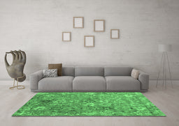 Machine Washable Abstract Emerald Green Contemporary Area Rugs in a Living Room,, wshcon1481emgrn