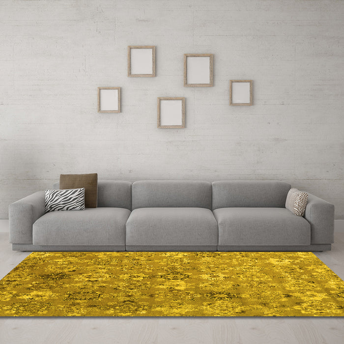 Machine Washable Abstract Yellow Contemporary Rug in a Living Room, wshcon1481yw
