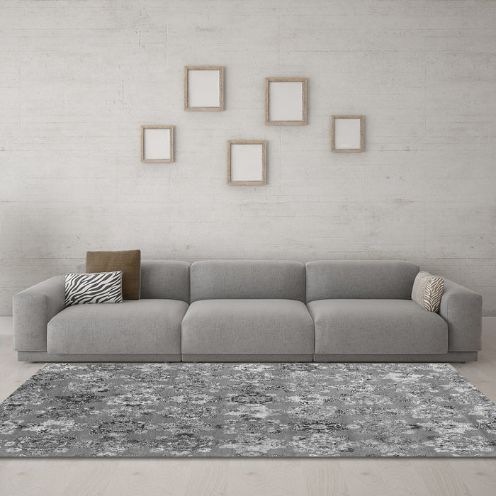 Machine Washable Abstract Gray Contemporary Rug in a Living Room,, wshcon1481gry
