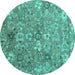 Round Abstract Turquoise Contemporary Rug, con1481turq