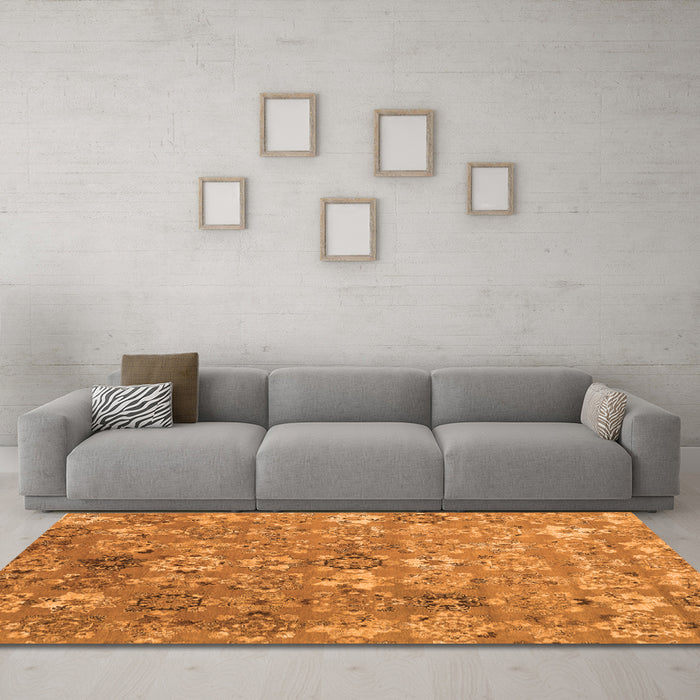Machine Washable Abstract Orange Contemporary Area Rugs in a Living Room, wshcon1481org