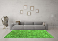 Machine Washable Abstract Green Contemporary Rug, wshcon1481grn