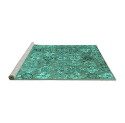 Sideview of Machine Washable Abstract Turquoise Contemporary Area Rugs, wshcon1481turq