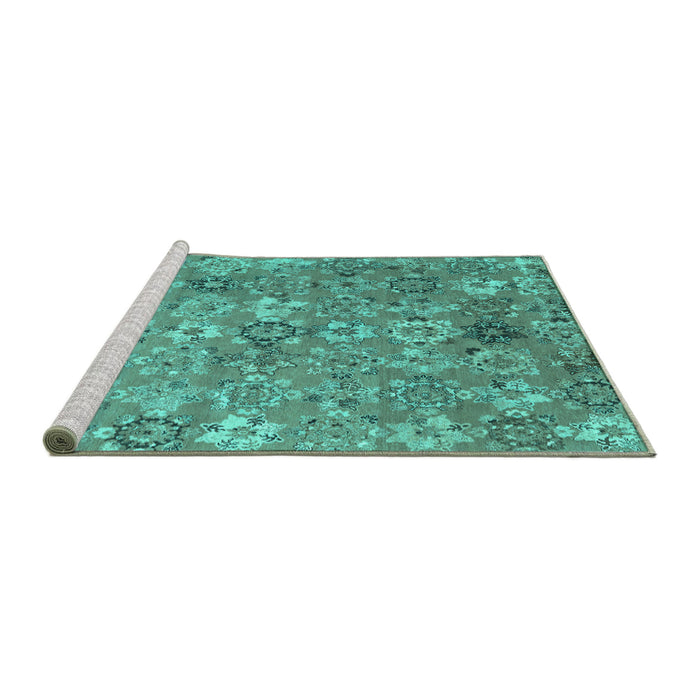 Sideview of Machine Washable Abstract Turquoise Contemporary Area Rugs, wshcon1481turq