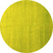 Round Machine Washable Abstract Yellow Contemporary Rug, wshcon1482yw