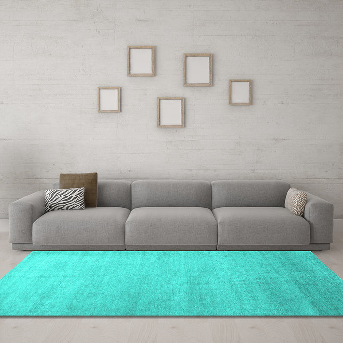 Machine Washable Abstract Turquoise Contemporary Area Rugs in a Living Room,, wshcon1482turq