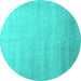 Round Machine Washable Abstract Turquoise Contemporary Area Rugs, wshcon1482turq