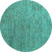 Round Abstract Turquoise Contemporary Rug, con1483turq