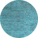 Round Machine Washable Abstract Light Blue Contemporary Rug, wshcon1483lblu