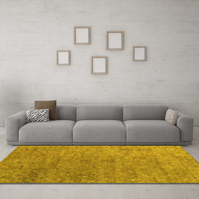 Machine Washable Abstract Yellow Contemporary Rug in a Living Room, wshcon1483yw