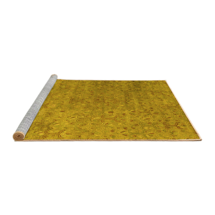 Sideview of Machine Washable Abstract Yellow Contemporary Rug, wshcon1483yw