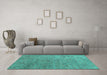 Machine Washable Abstract Turquoise Contemporary Area Rugs in a Living Room,, wshcon1483turq