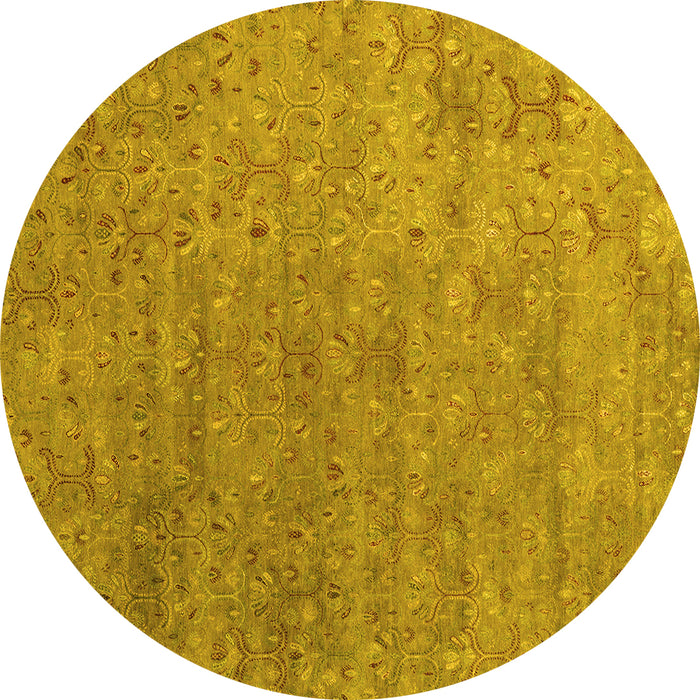 Round Machine Washable Abstract Yellow Contemporary Rug, wshcon1483yw