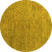 Round Machine Washable Abstract Yellow Contemporary Rug, wshcon1483yw