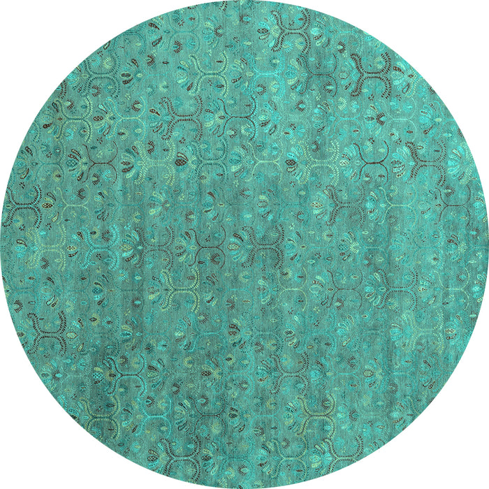 Round Machine Washable Abstract Turquoise Contemporary Area Rugs, wshcon1483turq