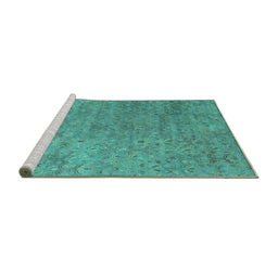 Sideview of Machine Washable Abstract Turquoise Contemporary Area Rugs, wshcon1483turq