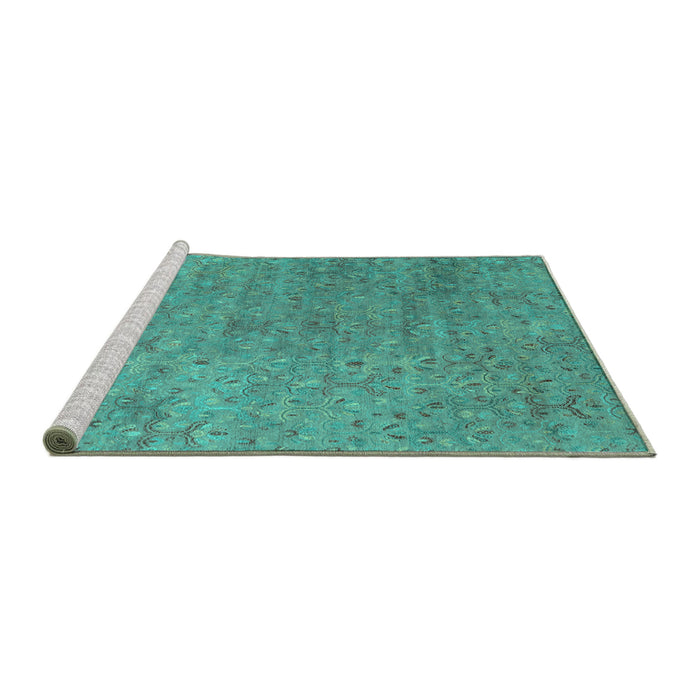 Sideview of Machine Washable Abstract Turquoise Contemporary Area Rugs, wshcon1483turq
