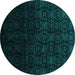 Round Machine Washable Abstract Turquoise Contemporary Area Rugs, wshcon1484turq