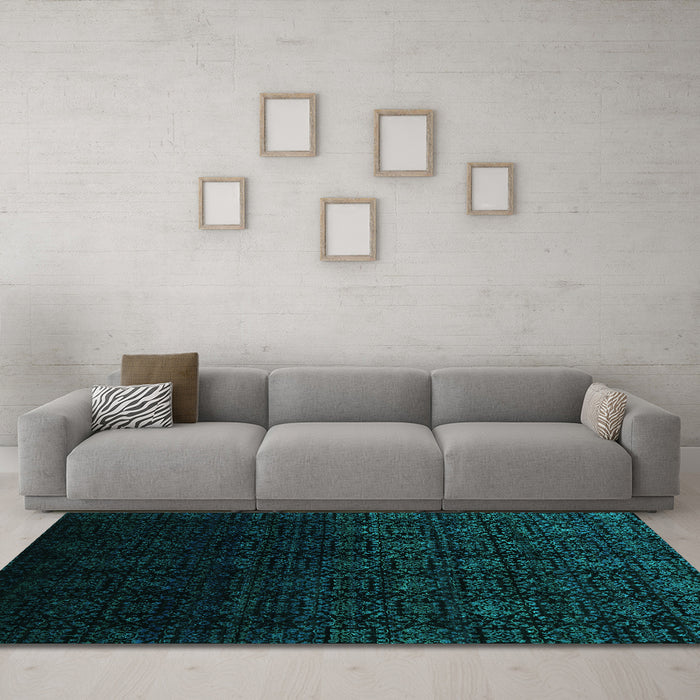 Machine Washable Abstract Turquoise Contemporary Area Rugs in a Living Room,, wshcon1484turq