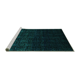 Sideview of Machine Washable Abstract Turquoise Contemporary Area Rugs, wshcon1484turq