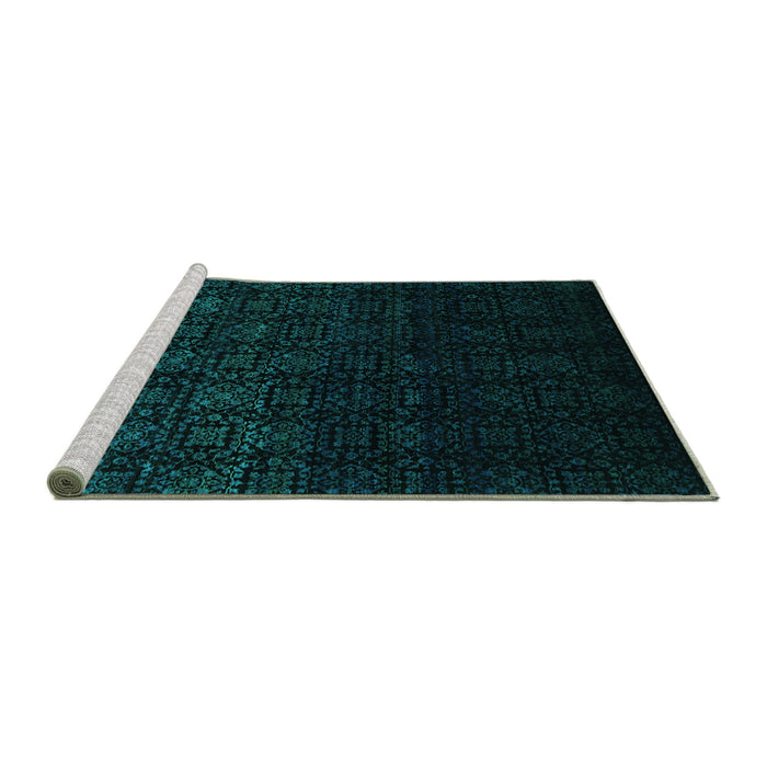 Sideview of Machine Washable Abstract Turquoise Contemporary Area Rugs, wshcon1484turq