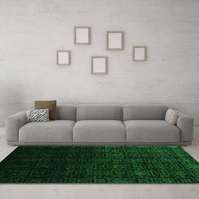 Machine Washable Abstract Green Contemporary Area Rugs in a Living Room,, wshcon1484grn