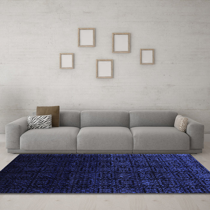 Machine Washable Abstract Blue Contemporary Rug in a Living Room, wshcon1484blu