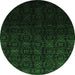 Round Machine Washable Abstract Emerald Green Contemporary Area Rugs, wshcon1484emgrn