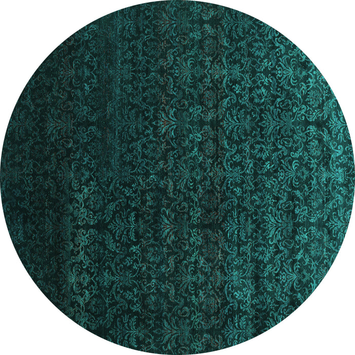 Round Machine Washable Abstract Turquoise Contemporary Area Rugs, wshcon1485turq