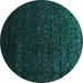 Round Machine Washable Abstract Turquoise Contemporary Area Rugs, wshcon1485turq