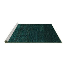 Sideview of Machine Washable Abstract Turquoise Contemporary Area Rugs, wshcon1485turq