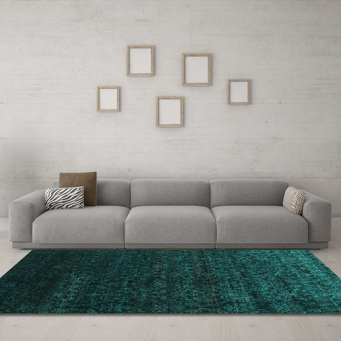Machine Washable Abstract Turquoise Contemporary Area Rugs in a Living Room,, wshcon1485turq