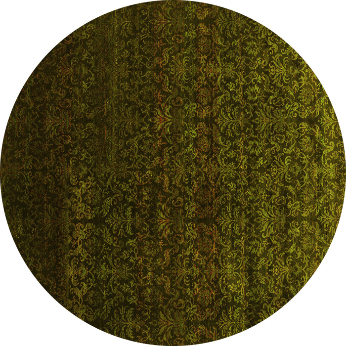 Round Machine Washable Abstract Yellow Contemporary Rug, wshcon1485yw