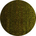 Round Abstract Yellow Contemporary Rug, con1485yw