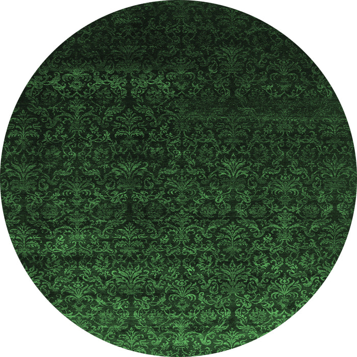 Round Machine Washable Abstract Emerald Green Contemporary Area Rugs, wshcon1485emgrn