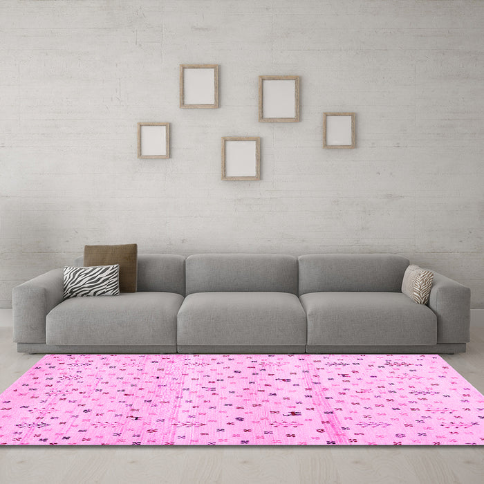 Machine Washable Solid Pink Modern Rug in a Living Room, wshcon1486pnk