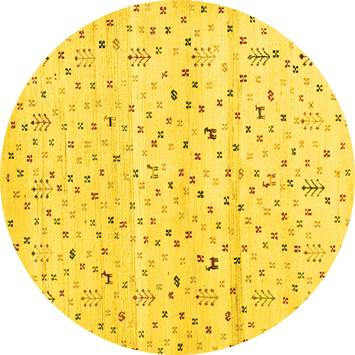 Round Machine Washable Solid Yellow Modern Rug, wshcon1486yw