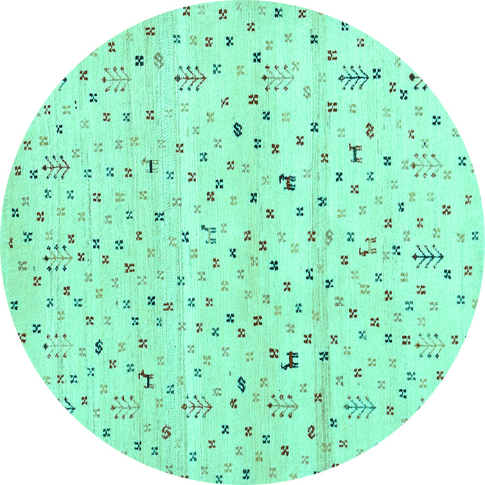 Round Machine Washable Solid Turquoise Modern Area Rugs, wshcon1486turq