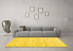 Machine Washable Solid Yellow Modern Rug in a Living Room, wshcon1486yw