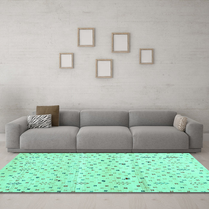 Machine Washable Solid Turquoise Modern Area Rugs in a Living Room,, wshcon1486turq