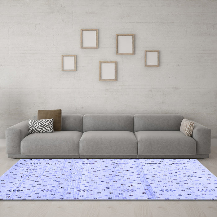 Machine Washable Solid Blue Modern Rug in a Living Room, wshcon1486blu