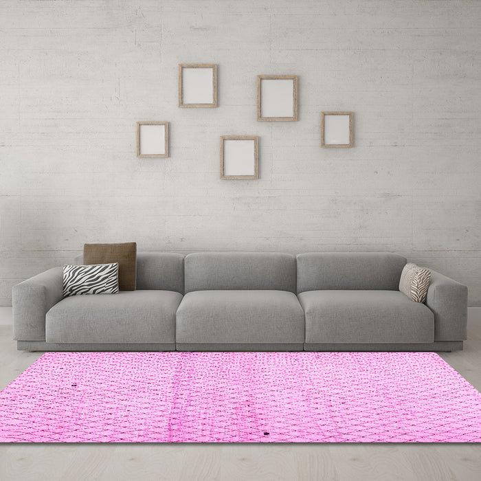 Machine Washable Solid Pink Modern Rug in a Living Room, wshcon1487pnk