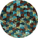 Round Abstract Light Blue Contemporary Rug, con1488lblu