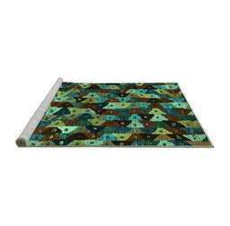 Sideview of Machine Washable Abstract Turquoise Contemporary Area Rugs, wshcon1488turq