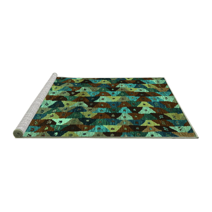 Sideview of Machine Washable Abstract Turquoise Contemporary Area Rugs, wshcon1488turq