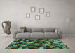 Machine Washable Abstract Turquoise Contemporary Area Rugs in a Living Room,, wshcon1488turq